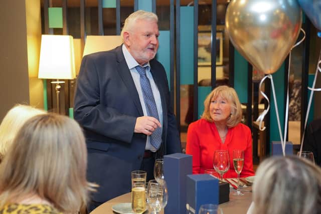 Chairman Bill Adamson speaking at Carrickfergus Enterprise’s 40th anniversary dinner.