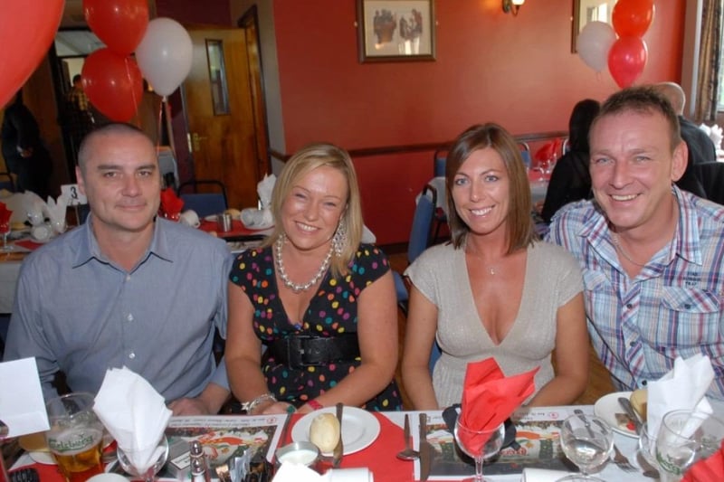 Eddie and Lizzie Smyth and Sharon and Darren Sterrett at the Olderfleet Liverpool FC Supporters' Club dinner in 2010.
