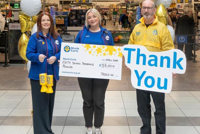 (L-R) Tesco Community Champions Fionnuala O’Reilly and Sarah-Lee Green and Conor O'Kane, Senior Partnership Manager NI at Marie Curie.