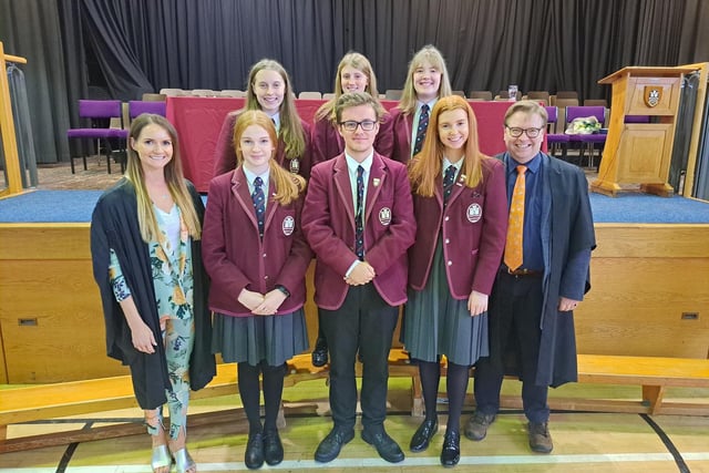 Awarded honours for outstanding contribution to music were: Sarah Boyd, Kathryn Howard, Alex Millar, Anna Officer, Emma Smyth and Poppy Walker (absent from the photograph: Joshua Schmidt).