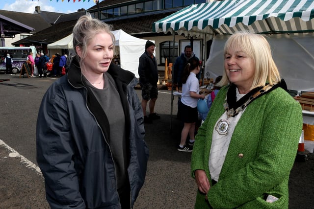 Deputy Mayor Cllr Margaret Anne McKillop visiting the stands at Ballymoney Spring Fair Craft Fair.