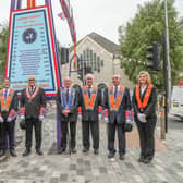 Worshipful District Master Bro Paul Graham was joined by District Officers as he unveiled a Commemorative Panel to mark the Coronation of King Charles III. Pic by Norman Briggs, rnbphotographyni