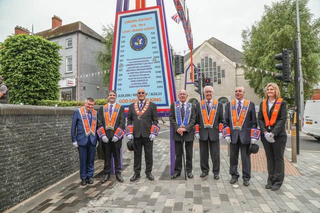 Worshipful District Master Bro Paul Graham was joined by District Officers as he unveiled a Commemorative Panel to mark the Coronation of King Charles III. Pic by Norman Briggs, rnbphotographyni
