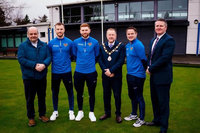 The Mayor of Antrim and Newtownabbey, Alderman Stephen Ross, visited Mossley Park where he met officials and players from Mossley Football Club.
