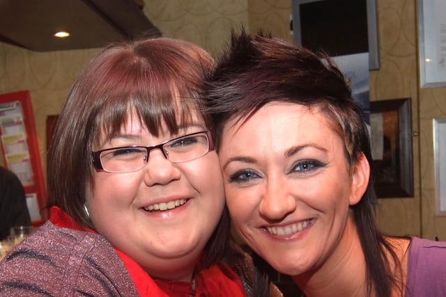 Claire McCartney and Nancy Creighton enjoying the Haiti fundraiser at the Railway Arms in Coleraine in 2010