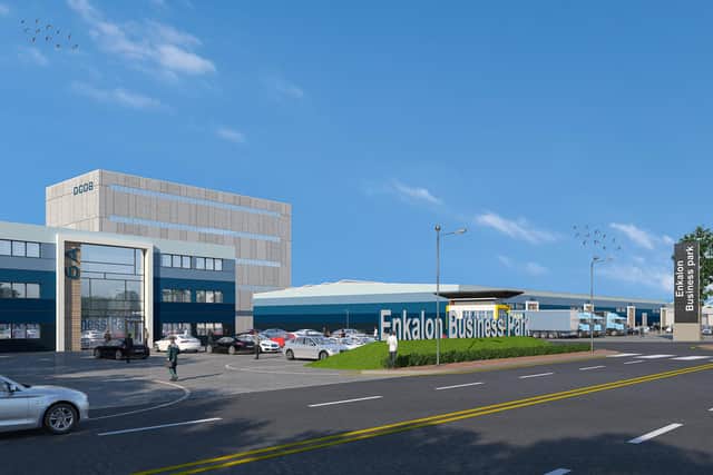 An artist's impression of the proposed  extension and redevelopment of Enkalon Business Park in Antrim. Image submitted by Errigal Group