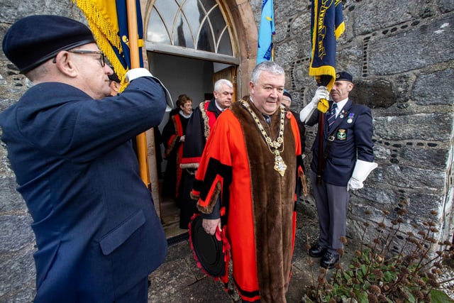 Mayor of Causeway Coast and Glens Councillor Ivor Wallace at a service of remembrance on Rathlin Island
