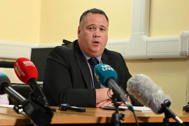 22nd  December 2022 DCI John Caldwell pictured at todays press conference after the murder of 32 year old Natalie McNally in Lurgan. Mandatory Credit Presseye/Stephen Hamilton