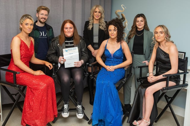 Mary Kate McCloskey, third place in the overall collection with models Emma Clingan, Cara McCloskey and Lucia Doherty and judges Christopher Young, Emma Bradley, and Hannah McCurdy.