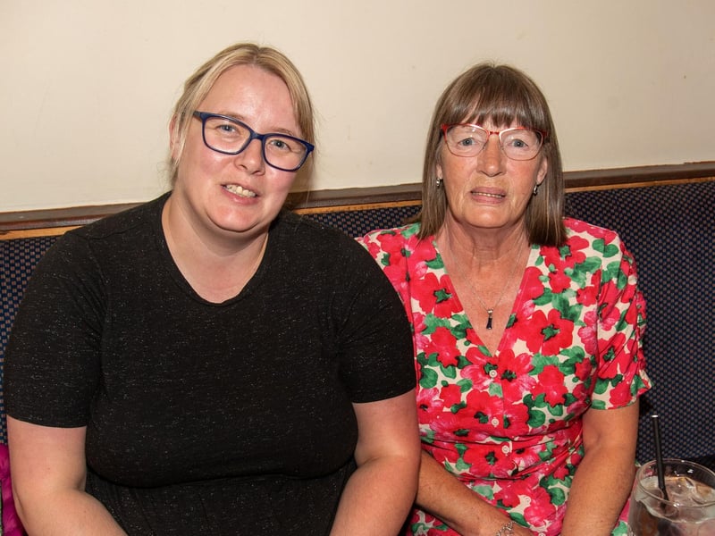 Angela Kerr, left, and Elma Dalzell who attended the Daniel Wiffen watch party in Byrne's Bar, Magheralin, on Sunday evening. LM32-203.