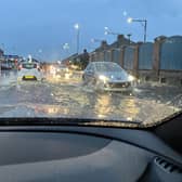Flash flooding after torrential rain causing traffic chaos in Belfast on Monday evening. Picture: Davis McCormick/Pacemaker Press