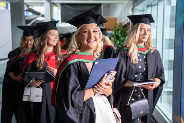 Students enjoying graduation day at Coleraine on Friday morning.