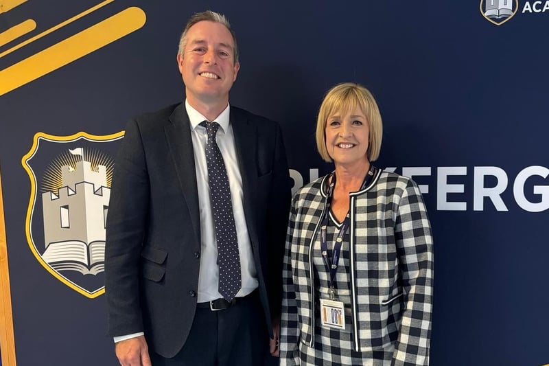 Education Minister Paul Givan with principal Amanda Irvine.