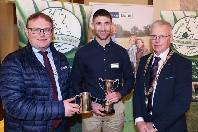 Runner Up in the UGS Grassland Farmer of the Year competition was Ryan McPolin from Cabra who is pictured with Mark Forsythe, Danske Bank and John Egerton, UGS.