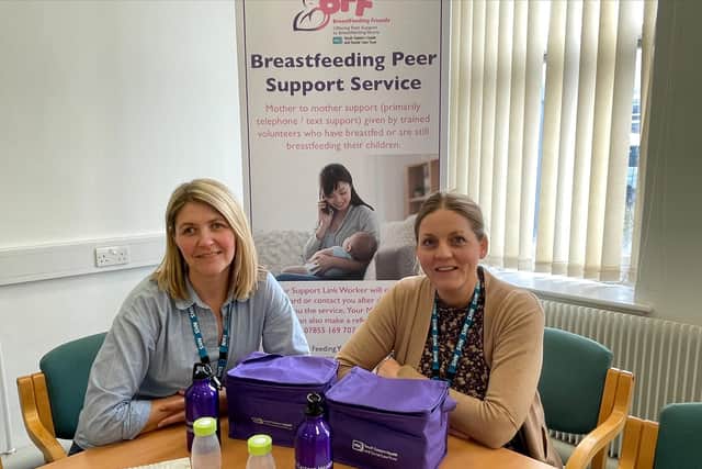 Kelly Leonard, (Community Infant Feeding Co-Ordinator) and Ciara Marley (Health Visitor and Mum). Pic credit: SEHSCT