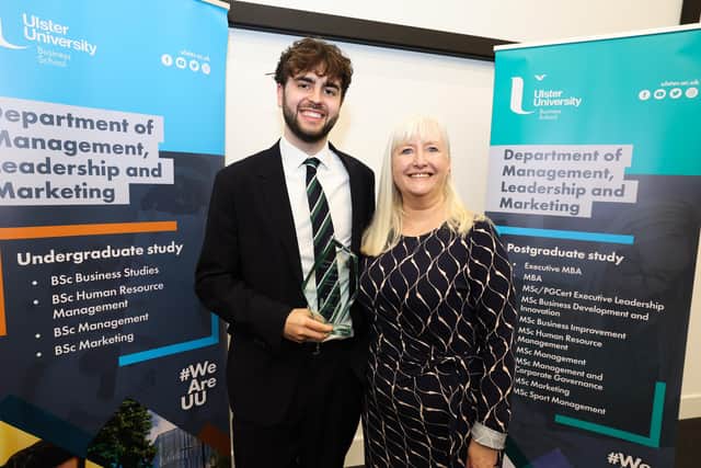 Carryduff local and prize winner Peter Garrett and Head of Department at the University of Ulster, Dr Mary Boyd
