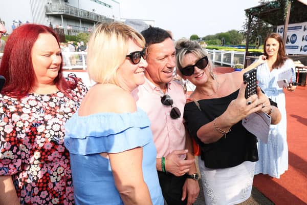Frankie Dettori with fans at Down Royal Racecourse on Friday evening.