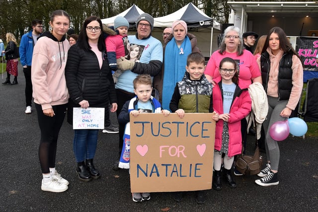Members of Natalie McNally's extended family pictured at Saturday's rally. LM05-201.