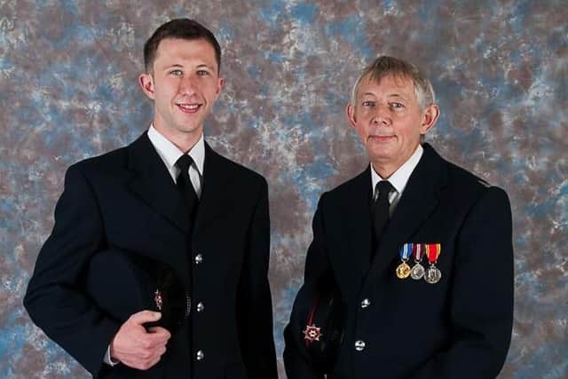 Watch Commander Tommy Torbitt and his son Jason,  also an on-call firefighter in Larne. Picture: released by NIFRS.