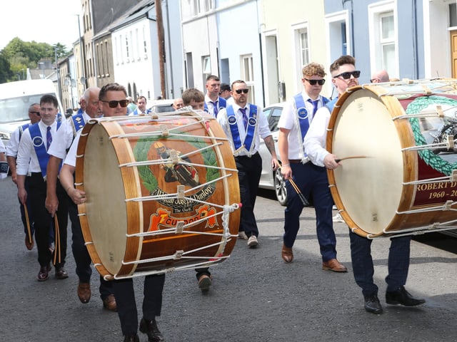 Ballymoney, Rasharkin, Cloughmills, Bushmills and Ballycastle were in attendance at the Twelfth demonstration in Ballymoney with a total of 43 Lodges and 22 bands.