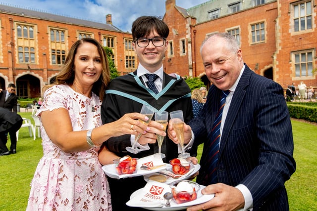 David Service from Jordanstown graduated with a degree in Law. He is pictured with his mum Catherine and dad David.