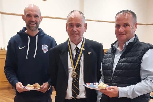 Neil Mills, Alistair Kyle and DJ  Hickinson pictured at Bushmills Royal British Legion  Coronation tea party