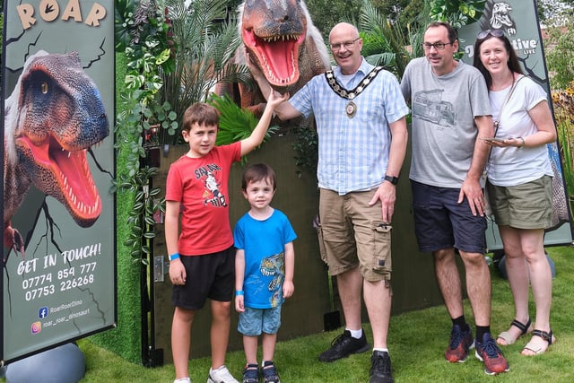 Chair of the Council, Councillor Dominic Molloy pictured at the Roar Roar Dinosaur event at Maghera Walled Garden.
