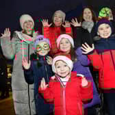 Lesley McGrattan, Dee Ferguson, Gillian Gordon with kids, Rosa Ferguson, Jessica McGrattan, Max Gordon and Ruairi McGrattan enjoying the Carryduff Christmas Marlet