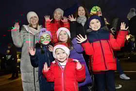 Lesley McGrattan, Dee Ferguson, Gillian Gordon with kids, Rosa Ferguson, Jessica McGrattan, Max Gordon and Ruairi McGrattan enjoying the Carryduff Christmas Marlet