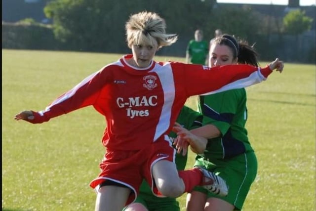 Action from the Larne Ladies V Downpatrick in 2007.