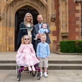 Jessica Doak celebrates graduating with a BSc in Adult Nursing from Queen’s University Belfast with her family, including husband Hamilton, daughter Hollie, son Benjamin and baby Oscar.