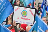 Voicing support for teachers at a rally at Belfast City Hall in 2023. Picture: Pacemaker