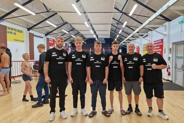 Box cup team Coach Iain Mahood boxers cruz Blair, Junior Thompson,Preston Creighton and coaches JamesThompson and Arvy Blair