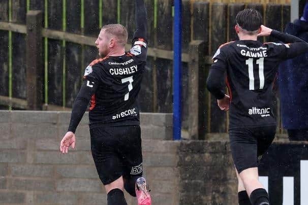 David Cushley celebrates his goal. (Pacemaker).