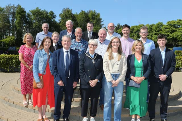 Deputy Mayor of Causeway Coast and Glens, Councillor Tanya Stirling, has hosted a reception to celebrate sporting success of Northern Ireland women’s footballer Lauren Wade. Pictured alongside the Deputy Mayor are Lauren and her family. CREDIT CCGBC