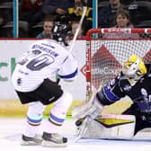 Pictured during the Colin Shields testimonial in 2017 is Belfast Giants' Hall of Famer Mark Morrison (white jersey). Picture: William Cherry / Presseye