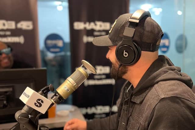 Portadown native Aaron Brankin in the Shade45 radio studios owned by rapper Eminem in New York City officially launching Branko's new single 'Tenfold' and interviewed by Lord Sear.