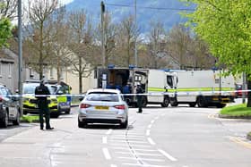 The scene of the security alert in Rathcoole on Saturday. Picture: Press Eye.