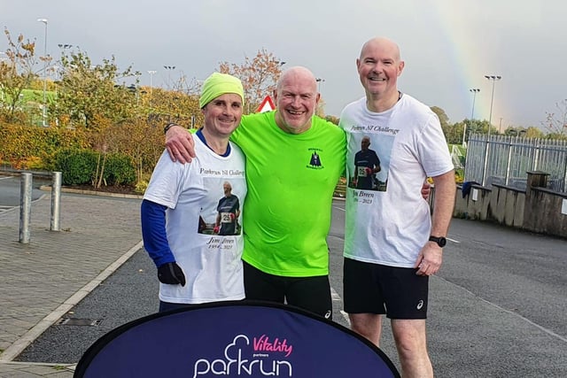 Colm Gallagher, Kenny Bacon (club president) & James Hughes at Musa Parkrun
