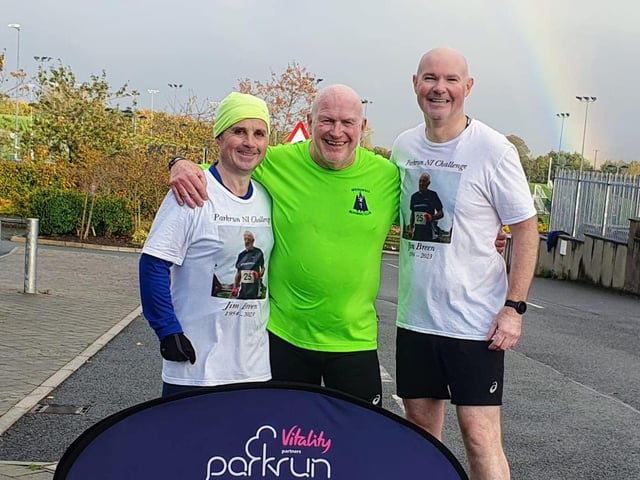 Colm Gallagher, Kenny Bacon (club president) & James Hughes at Musa Parkrun