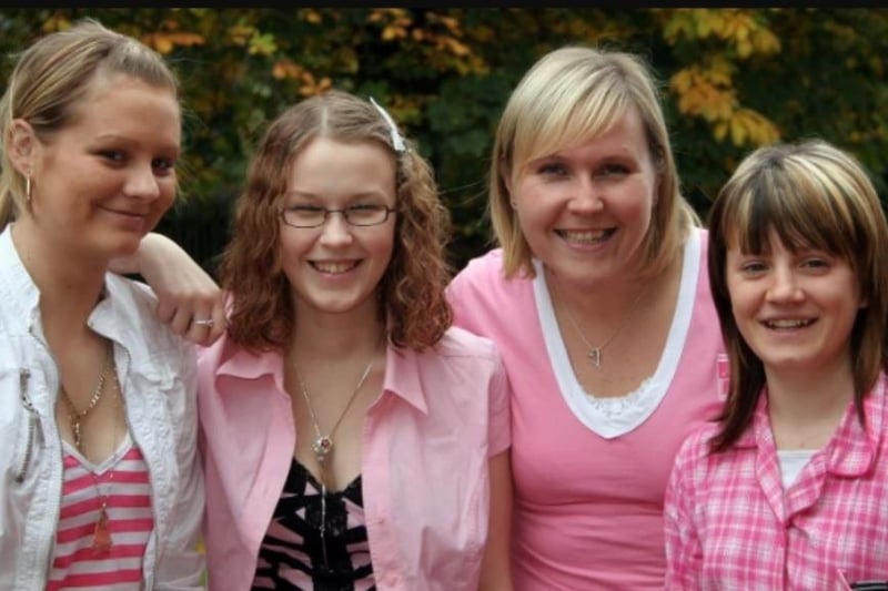 Pupils at Newtownabbey Community High School held a pink day in 2006 to help raise funs for the Cancer Foundation as part of the Breast Cancer Awearness month. Lacey McCann, Nicola Hunter , Miss Beverly Forsythe and Meghann Chambers are pictured at the event.