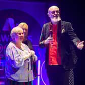Lisburn woman Margaret Mann receiving her Arts and Business NI Leader award. Pic credit: Aaron McCracken