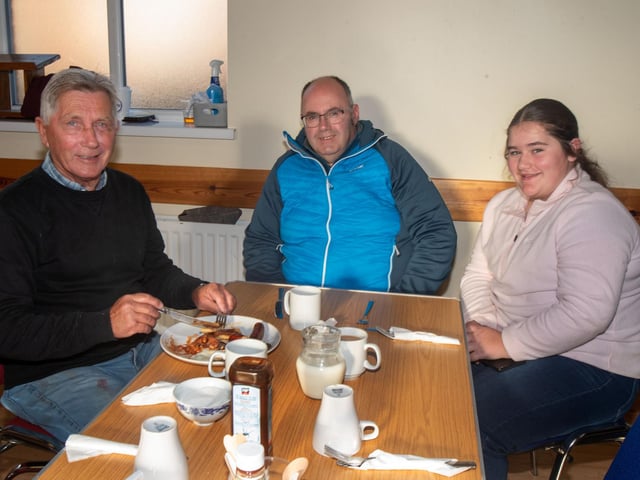 Pictured at the Mavemacullen big breakfast are from left, Billy McCombe, Stephen Bradford and Stephanie Bradford.