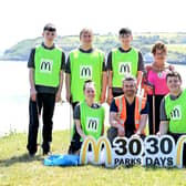 Harry Plumb, Dylan Thompson, Owen Maltman, MJ Maglanoc, Paula Young, Callum McGinley, Cedrick Santos, Mayor Alderman Gerardine Mulvenna and Danny Donnelly MLA.  Photo: Press Eye