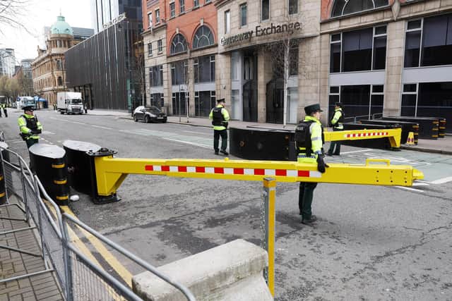 Security and activity on Bedford Street in Belfast city centre, due to the visit of US President Joe Biden. Picture: Jonathan Porter/PressEye
