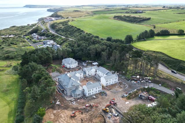 With less than 12 months to go until the 153rd Open Championship tees off at Royal Portrush Golf Club, Northern Ireland’s newest five-star hotel, Dunluce Lodge, has shared new drone footage showcasing the progress of the build and the captivating views guests will enjoy. CREDIT JAGO COMMUNICATIONS