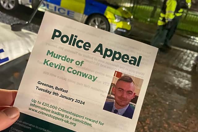 Detectives from the PSNI's Major Investigation Team have, one week on, revisited the scene of the murder of Kevin Conway. Picture: Pacemaker