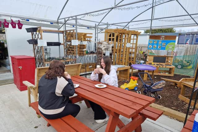 The outdoor seating area at the new Portadown Wellness Centre's Community Café.