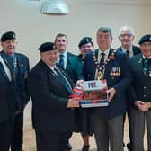 The Mayor, Alderman Noel Williams with Derick Robers, Carrick Poppy Appeal organiser, and colleagues at the launch in Carrickfergus.