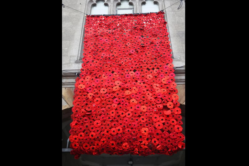 One of the hand-crafted poppy displays marking Remembrance Sunday at St Nicholas' Church of Ireland in Carrickfergus.